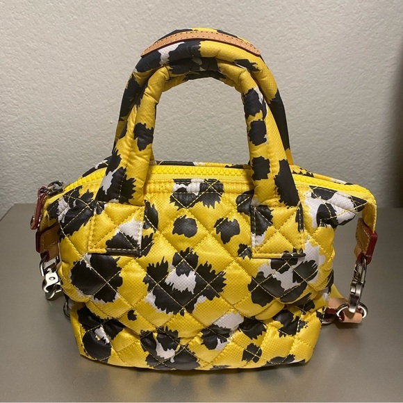 Like New MZ WALLACE Micro Sutton Quilted Yellow Leopard Small Tote Bag - Picture 4 of 16